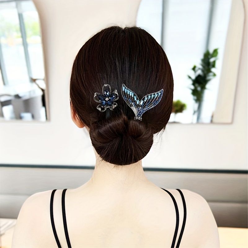 Elegant Mermaid-Inspired Handcrafted Feather Hair Bun Maker - Alloy, Non-Slip Ponytail Holder & Updo Styling Tool for Women and Girls, Perfect for Parties & Weddings