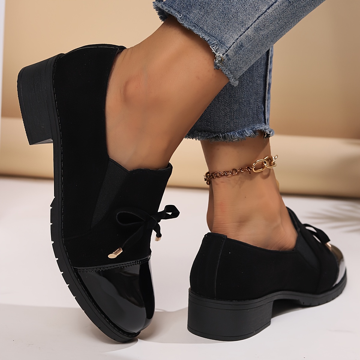 Thick-soled high-heeled Women's flat shoes Women's casual shoes home shoes loafers Women's nurse shoes bow high-heeled shoes Women's flat shoes elastic velvet breathable single shoes
