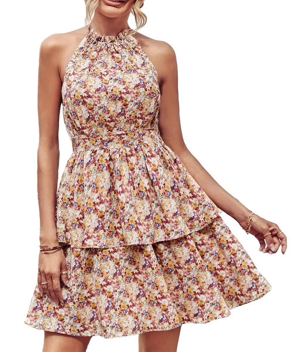 Halter Backless Printed Sleeveless Dress