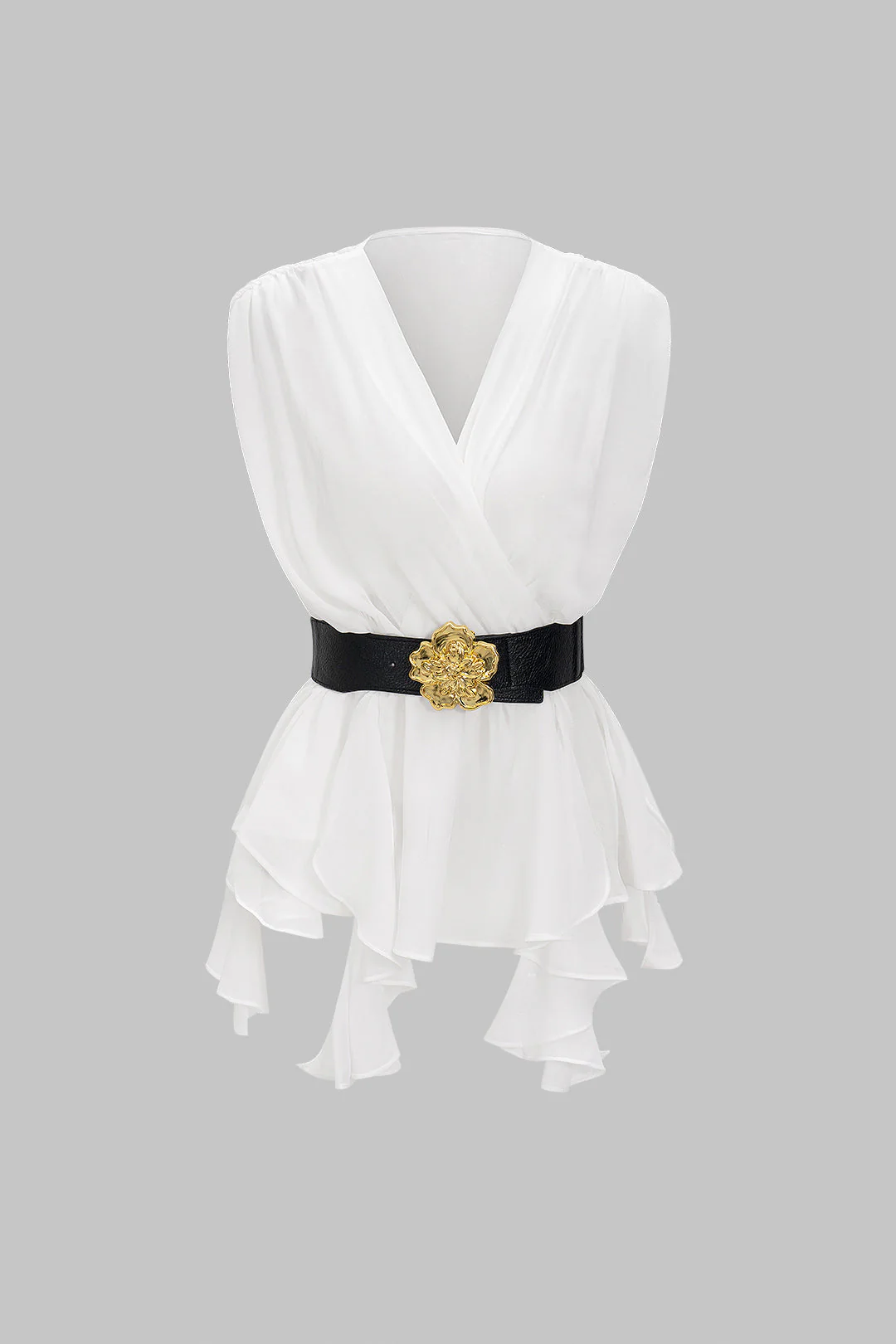 Zebra Stripe Print V-Neck Belted Short-Sleeve Shirt