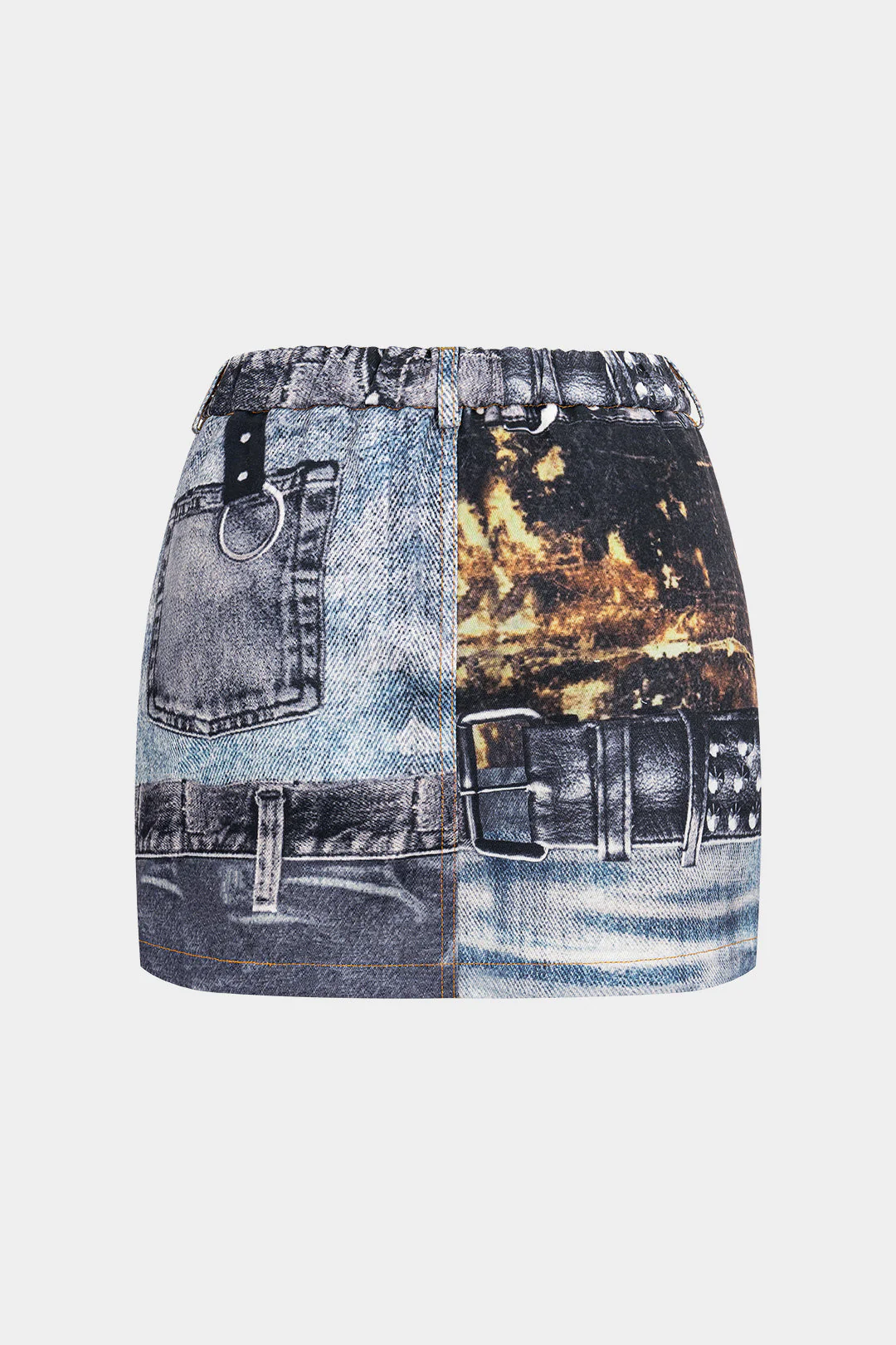 Printed Denim High Waist Pocket Skirt